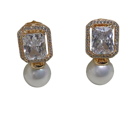 BRINCO PEROLA E ZIRCONIA BANHADO A OURO 18K