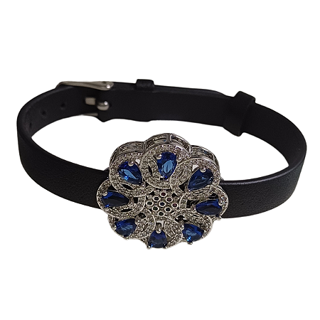 PULSEIRA ZIRCONIA PEDRA  AZUL BANHADO RÓDIO BRANCO
