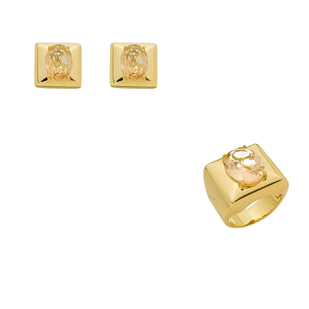 CONJUNTO BRINCO E ANEL ROSE ZIRCONIA BANHADO OURO 18K Nº22