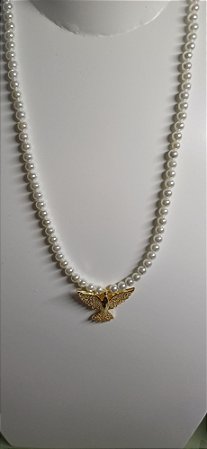 COLAR DE PEROLA SHEL ESPIRITO SANTO BANHADO OURO 18K