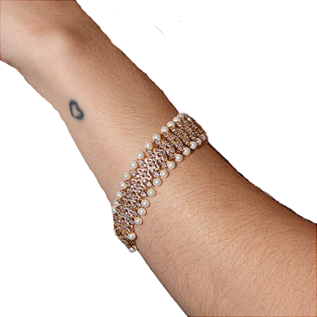 PULSEIRA CRAVEJADA PEROLAS E ZIRCÔNIAS 18CM BANHADO OURO 18K