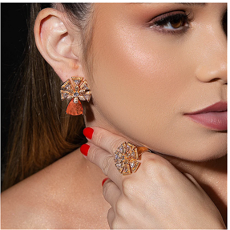 CONJUNTO DE BRINCO E ANEL Nº21  ZIRCÔNIAS BANHADO OURO 18K