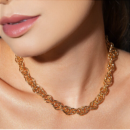 COLAR ELO LISO 45CM BANHADO A OURO 18K