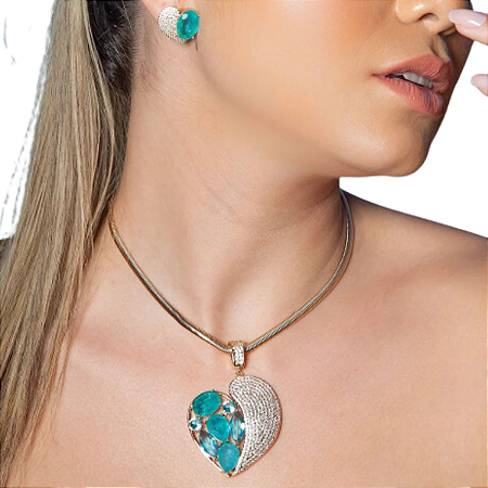 COLAR CORACAO FUSION BANHADO OURO 18K