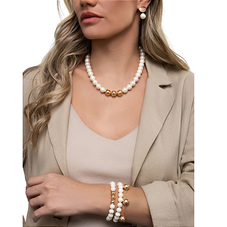 PULS. PEROLA SHELL E ESFERAS DIAMANTADA 20CM BANHADO OURO18K