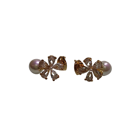 BRINCO PEROLA E ZIRCONIAS BANHADO A OURO 18K