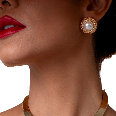 BRINCO PEROLA E ZIRCONIA BANHADO OURO 18K