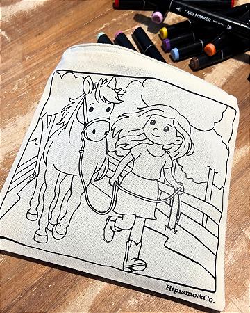 Necessaire para Colorir Hipismo&Co com 15 Canetas