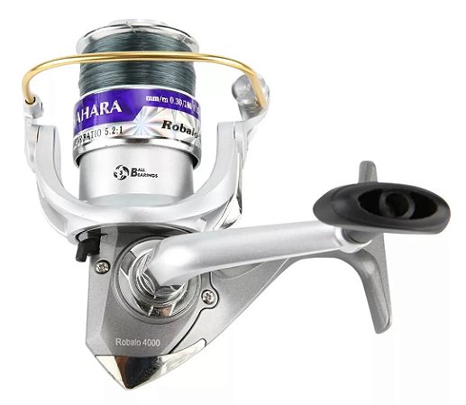 Molinete de Pesca Sahara Robalo com Linha 3 Rolamentos Drag 5 KG Tamanhos 3000 4000 5000 6000 7000 Corpo e Manivela de Grafite Cor Prata