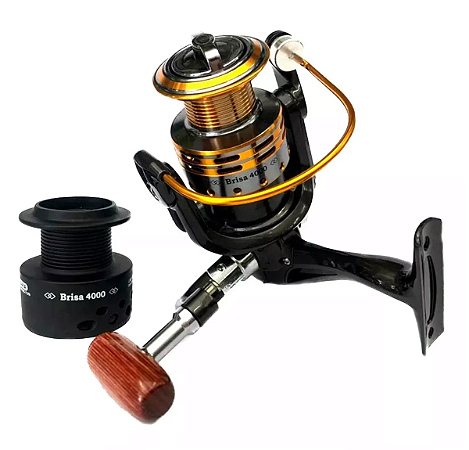 Molinete de Pesca Sahara Brisa 5 Rolamentos Drag 8 KG Tamanhos 3000 4000 5000 6000 7000 Carretel de Alumínio Cor Cinza com Detalhes Dourado