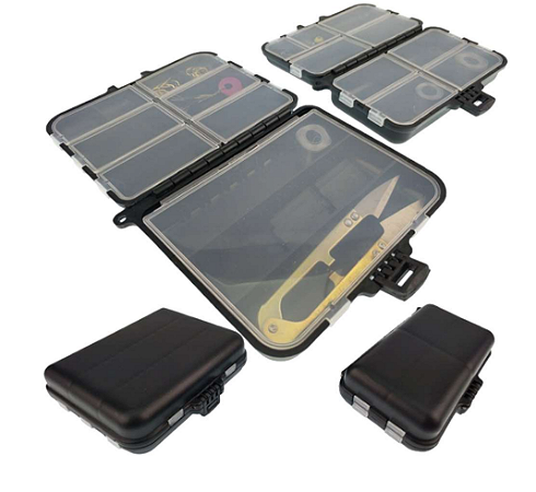 Estojo/ Caixa Anzol Iscas Anteninhas Chumbo Resistente, Divisórias Fixas e Móveis com Tampas Individuais 11 x 7 x 3 cm
