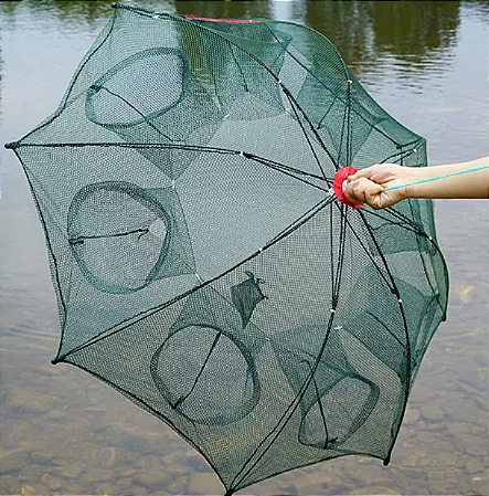 ARMADILHA DE PESCA COVO PARA PEIXES PEQUENOS CAMARÃO, LAMBARIS, CARANGUEJO ISCAS 4 6 8 ENTRADAS FUROS BOCAS MODELO GUARDA CHUVA