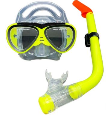 Máscara de Mergulho Silicone Snorkel com Válvula e Quebra Ondas Infantil Sahara Cores Disponíveis Amarelo, Azul, Verde e Rosa