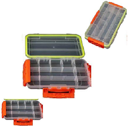 Estojo/Caixa De Pesca Modelo XC-012 Sahara Com Até 11 Divisórias Dimensões 10,5 cm x 2 cm x 6,5 cm Cor Laranja/Verde