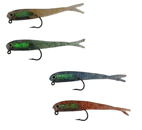Isca Peixe Pititinga Silicone 7,5 cm Pacote com 10 unidades Cores: Vermelho, Dourado, Azul, Verde e Cinza