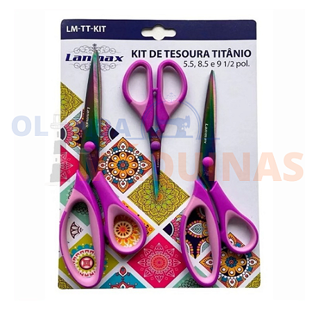 Kit com 3 Tesouras Profissionais de Titânio Lanmax