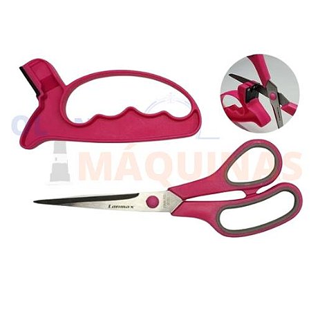 kit Tesoura com Amolador Multiuso Rosa - 8.5" Lanmax