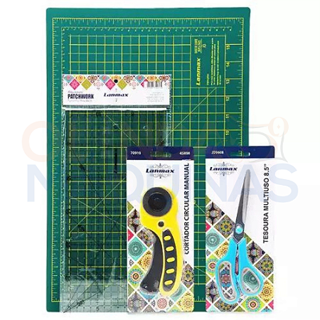 Kit de Base para Corte Lanmax A3 (30X45cm) Patchwork + Cortador Circular + Tesoura + Régua Patcwork