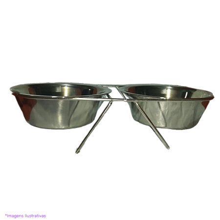 Comedouro Duplo de Inox com Suporte