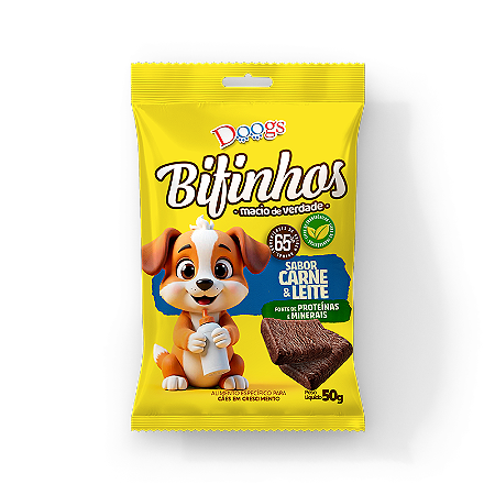 Bifinho Doogs Filhotes - Carne e Leite 50g