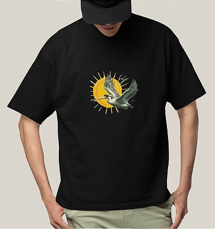 Camiseta Oversized Masculina Preta Algodão Premium WSS Sunny Pelican