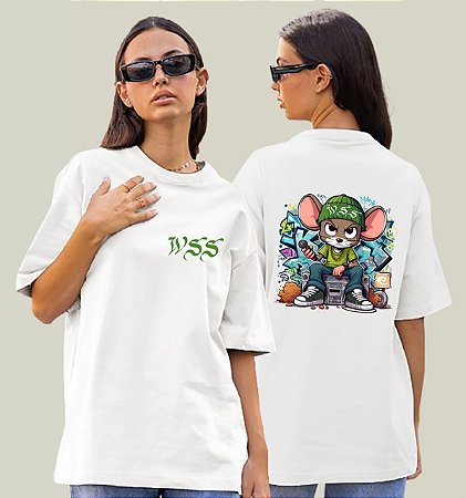 Camiseta Oversized Feminina Branca Algodão Premium WSS Street Rat