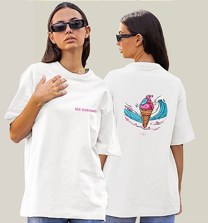 Camiseta Oversized Feminina Branca Algodão Prime WSS Ice Surfing