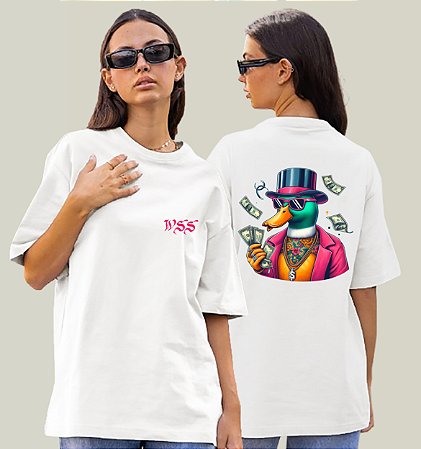 Camiseta Oversized Feminina Branca Algodão Prime WSS Dollar Duck