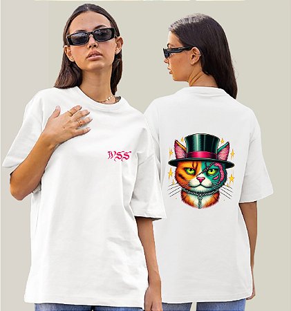 Camiseta Oversized Feminina Branca Algodão Prime WSS Scarcat