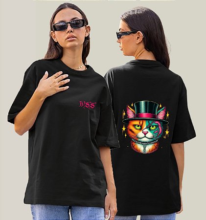 Camiseta Oversized Feminina Preta Algodão Premium WSS Scarcat