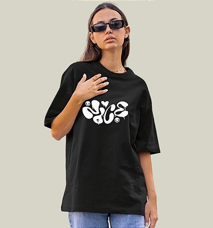 Camiseta Oversized Feminina Preta Algodão Premium WSS Nice