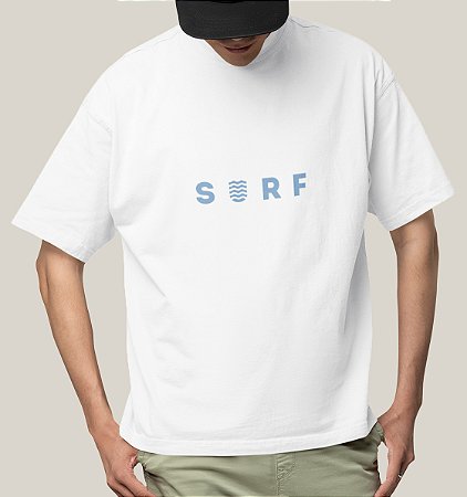 Camiseta Oversized Masculina Branca Algodão Premium WSS Surf Blue