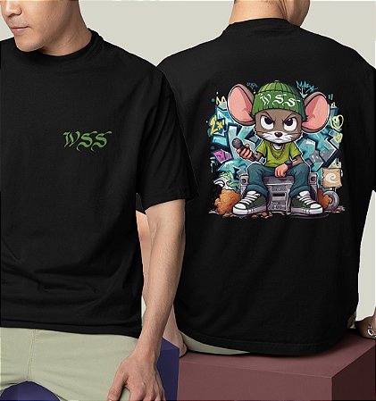 Camiseta Oversized Masculina Preta Algodão Premium WSS Street Rat