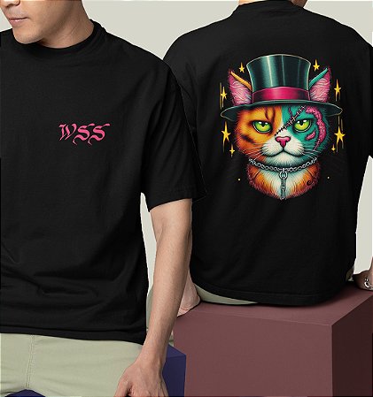Camiseta Oversized Masculina Preta Algodão Premium WSS Scarcat