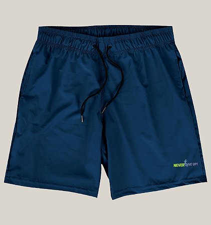 Bermuda Masculina Corrida Academia Elastano Premium Azul Tactel WSS Brasil Never Give Up!