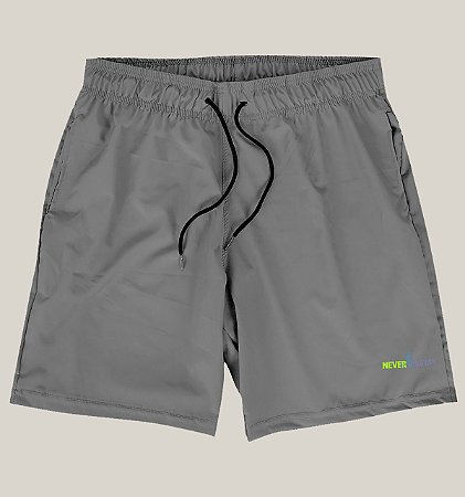 Bermuda Academia Corrida Masculina Cinza Elastano Premium Tactel WSS Brasil Never Give Up!