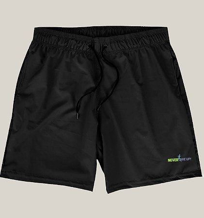 Bermuda Academia Corrida Masculina Preta Elastano Premium Tactel WSS Brasil Never Give Up!