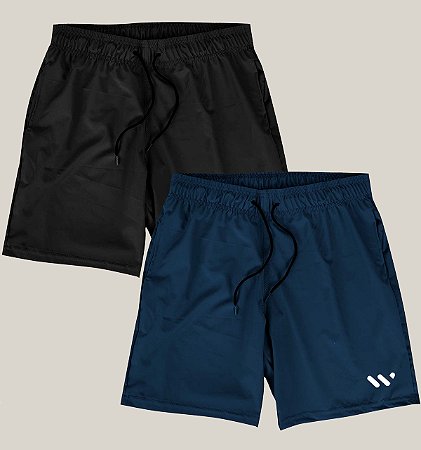 Kit 2 Bermudas Academia Corrida Praia Masculina Elastano Premium Tactel WSS Web Party Preto e Azul