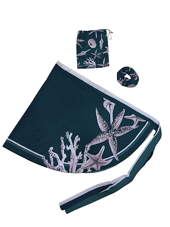 Combo Verão Pareo curto + scrunchie (rabicó) + bolsinha