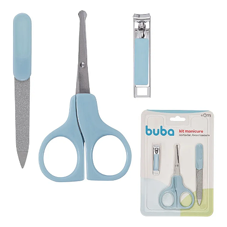 Buba Kit Manicure com Cortador, Lixa e Tesoura - Azul