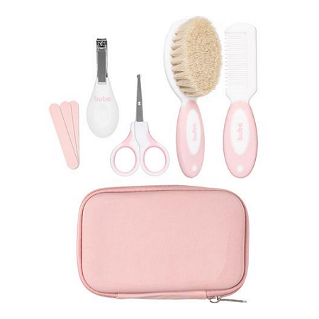 Buba Kit Cuidados Unha e Cabelo Bebê com Estojo 5 Peças Rosa