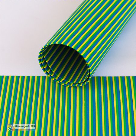 Pacote 5 Folhas EVA Mini Listra (Dupla face) 40x60cm Verde/Amarelo/Azul