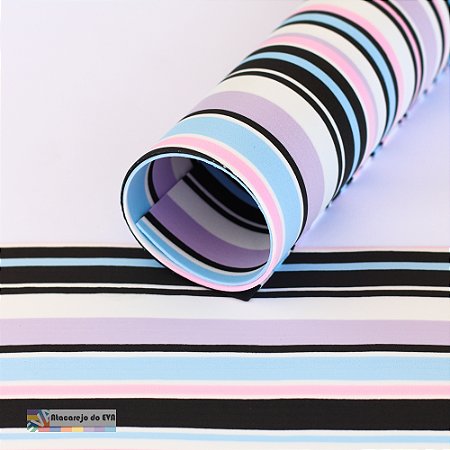 Pacote 5 Folhas EVA Listrado CB (Dupla face) 40x50cm Celeste