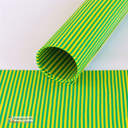Pacote 5 Folhas EVA Mini Listra (Dupla face) 40x50cm Verde/Amarelo