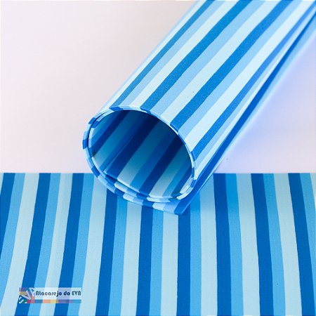 Pacote 5 Folhas EVA Listrado (Dupla face) 40x50cm Celeste/Azul