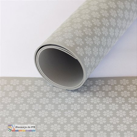 Pacote 5 Folhas EVA Estampado 40x60cm FLOWERS (Flores) Cinza Pérola