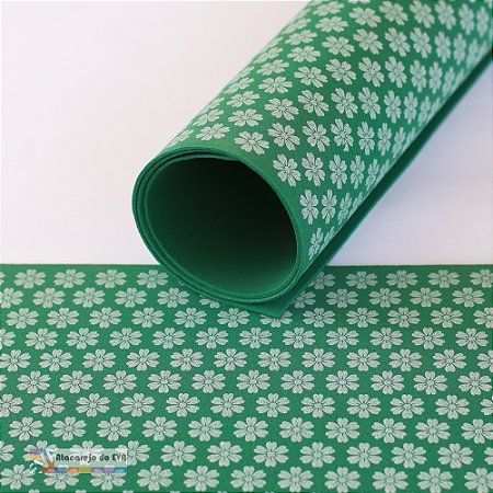 Folha EVA Estampado 40x60cm FLOWERS (Flores) Verde Musgo
