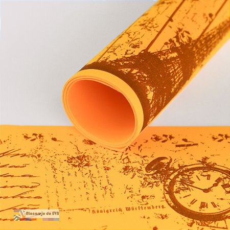 Pacote 5 Folhas EVA Estampado 40x60cm VINTAGE Mostarda Flúor