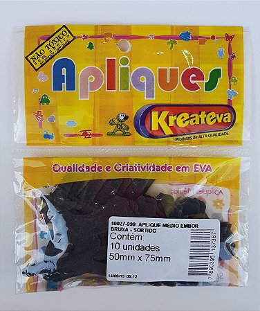 KIT 3 Blisters - Aplique Médio "BRUXA" (Blister 10 unidades) Cor Preta