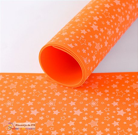Pacote 5 Folhas EVA Estampado 40x60cm Cítrico ESTRELA Laranja Flúor